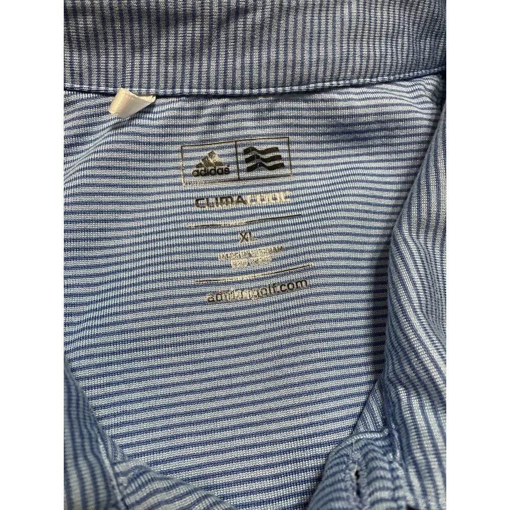 Adidas Mens XL‎ Polo Shirt Blue Striped ClimaCool Short Sleeve P77903